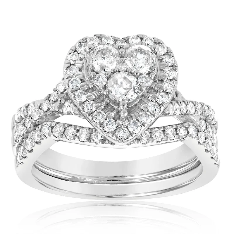 Ruby engagement ring for women-9ct White Gold 1 Carat Cluster Heart Diamond Bridal Set Ring