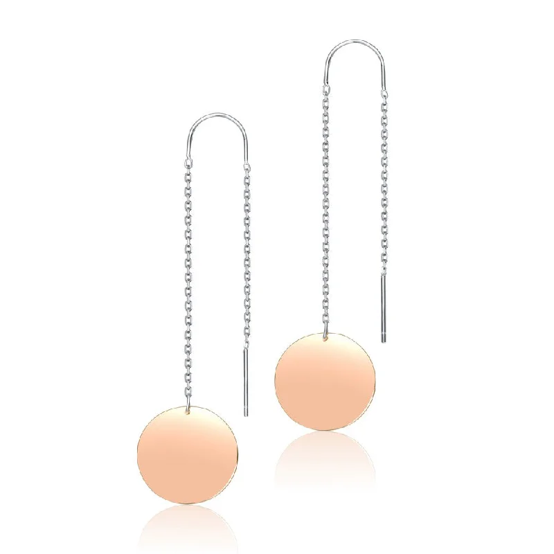 Dangling gemstone earrings for women-.925 Sterling Silver with Round Rose Gold Plated Dangling Earrings