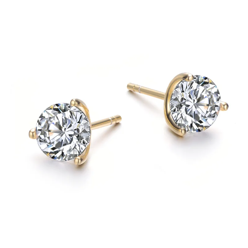 Minimalist earrings for women-Monfort Moissanite 3-Prong Martini Stud Earrings