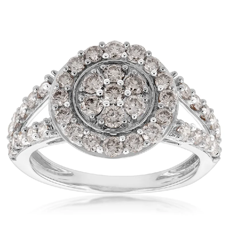 Elegant engagement ring for women-9ct White Gold 1 Carat Diamond Round Shape Cluster  Ring