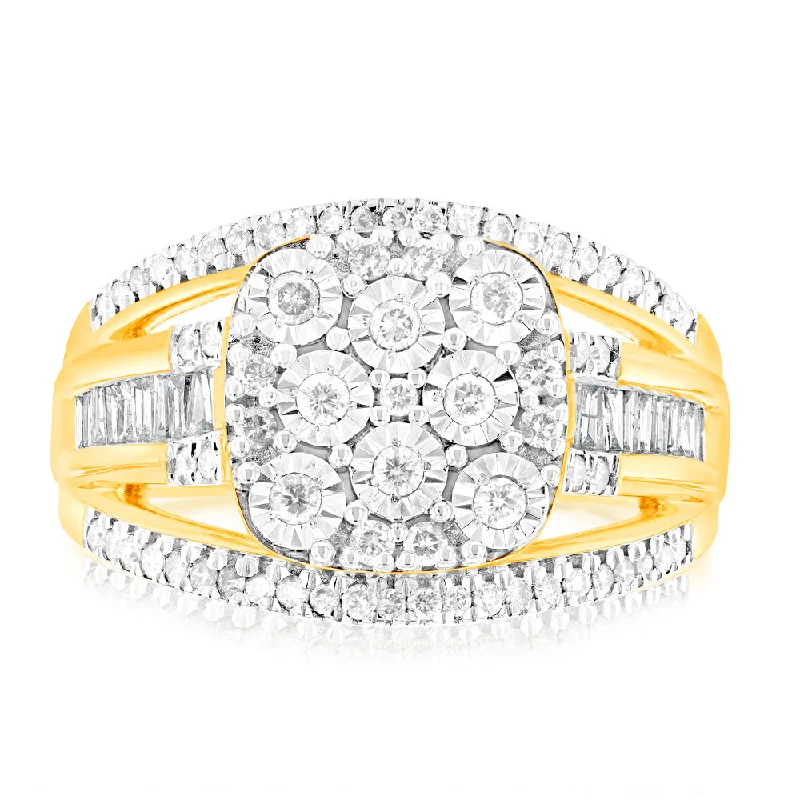 Double band engagement ring for women-9ct Yellow Gold 1/2 Carat Diamond Big Look Dress Ring