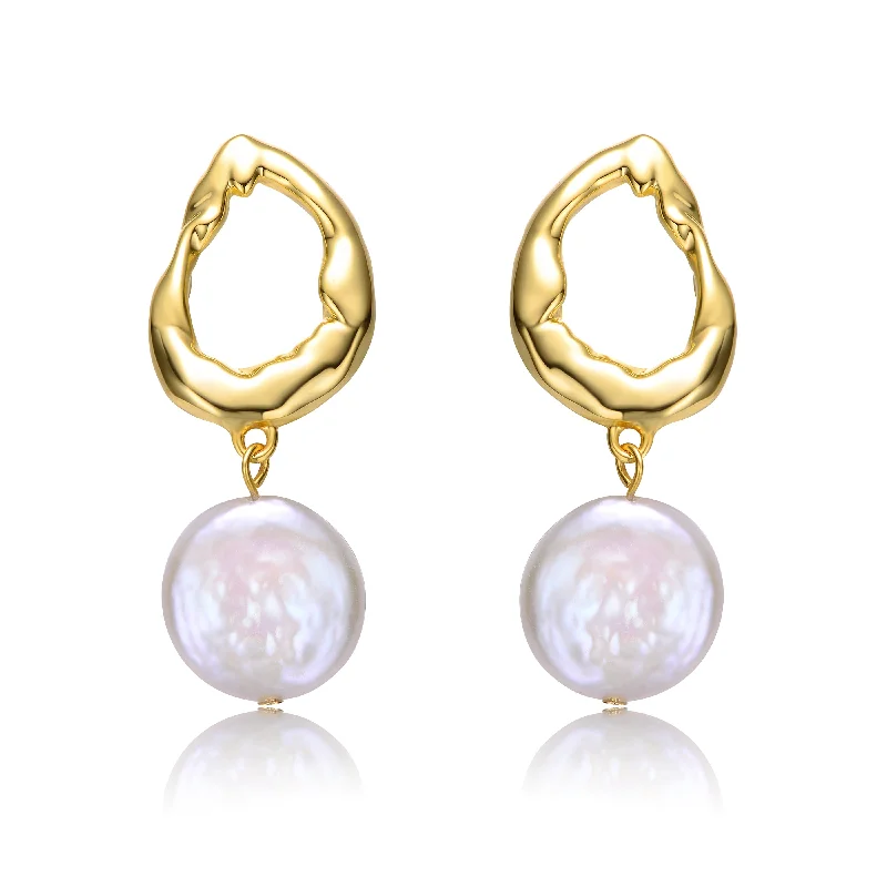 Colored crystal earrings for women-Brigitte Boho Golden Circle Pearl Earrings