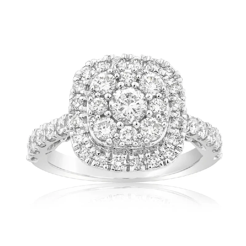 Simple wedding engagement ring for women-1.40 Carat Diamond Cushion Shape Ring in 10ct White Gold