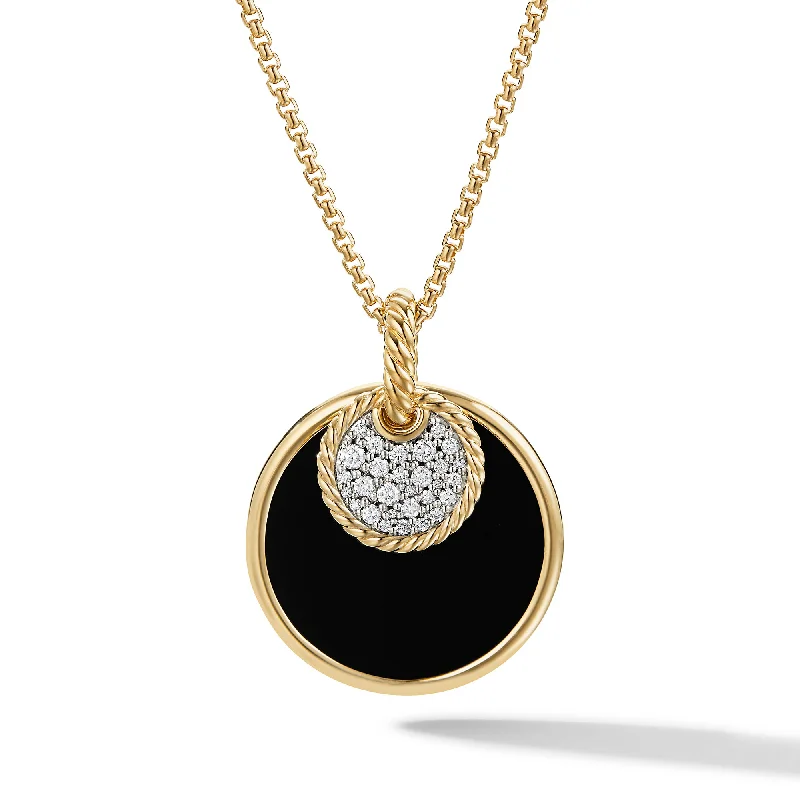 Luxury diamond necklace for women-DY Elements® Convertible Pendant Necklace in 18K Yellow Gold with Black Onyx Reversible to Mother of Pearl and Diamonds\, 26.6mm