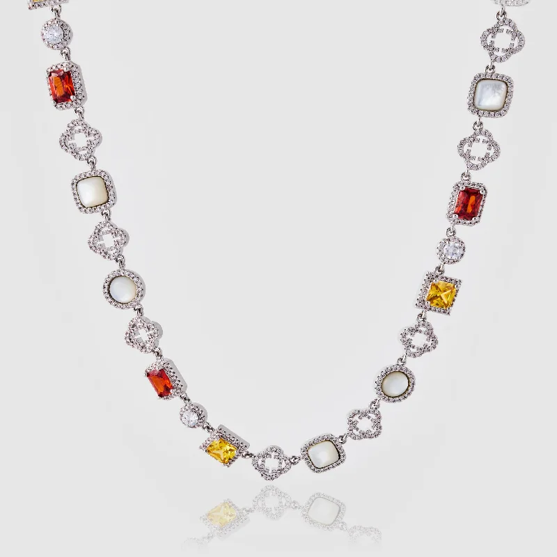 Ruby necklace for women-Iced Gemstone Necklace (Silver)