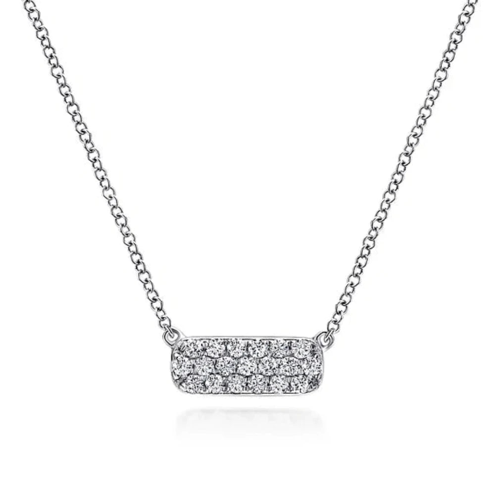 Pendant necklace for women-14K W Gold 0.20cttw Pave Diamond Bar Necklace