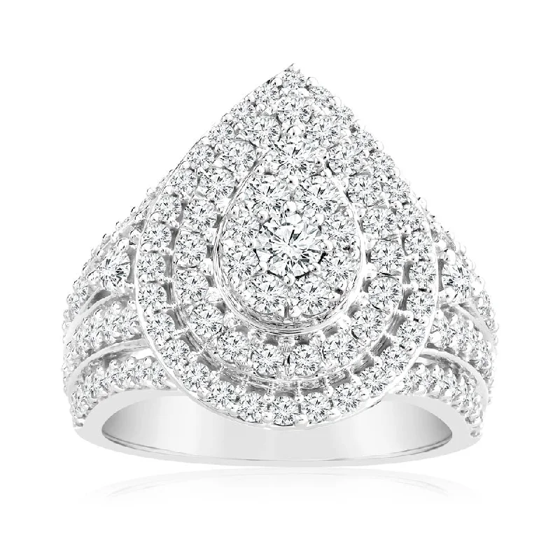 Engagement ring with vintage design for women-1.90 Carat Diamond Pear Shape Ring in 10ct White Gold