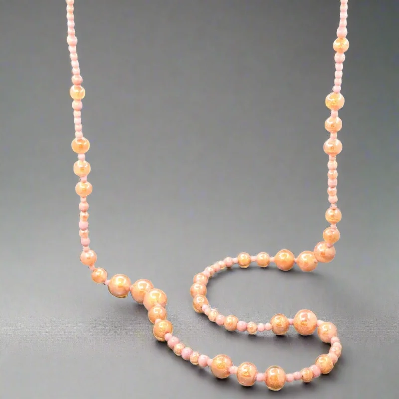 Diamond pendant necklace for women-STST Peachy Pink Orange Murano Glass 37” Beaded Necklace