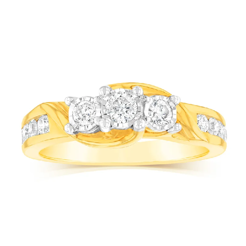 Two-tone engagement ring for women-10ct Yellow Gold 0.45 Carat Diamond Trilogy Ring with 3 Round Brilliant Cut Diamonds