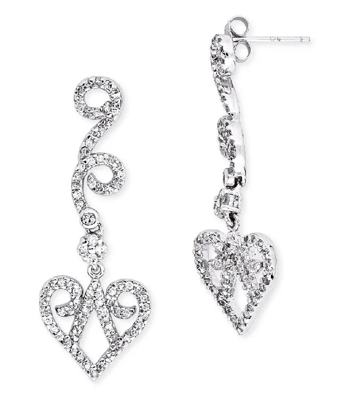 Gold diamond earrings for women-Sterling Silver Heart Cubic Zirconia Accent Dangle Earrings