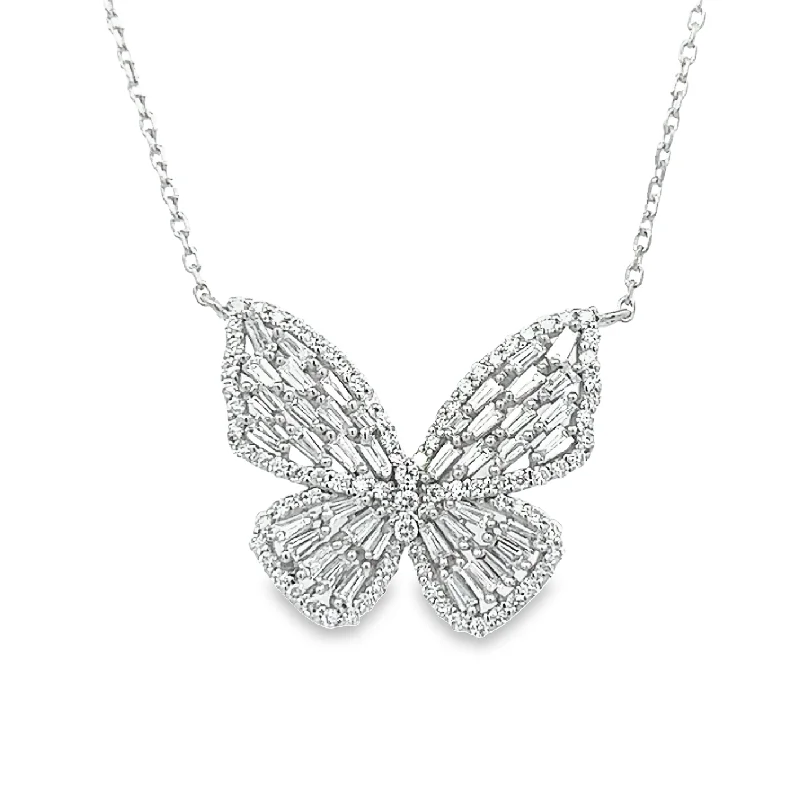 Layered gold necklace for women-Diamond Butterfly Pendant with Baguette Wings