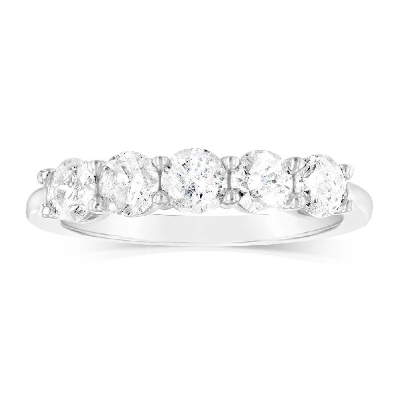 Bold engagement ring for women-14ct White Gold 0.95 Carat Diamond Eternity Ring with 5 Round Brilliant Cut Diamonds