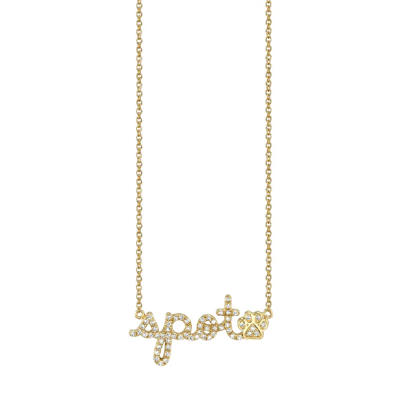 Affordable necklace for women-Gold & Diamond Small Custom Script Dog Paw Icon Necklace