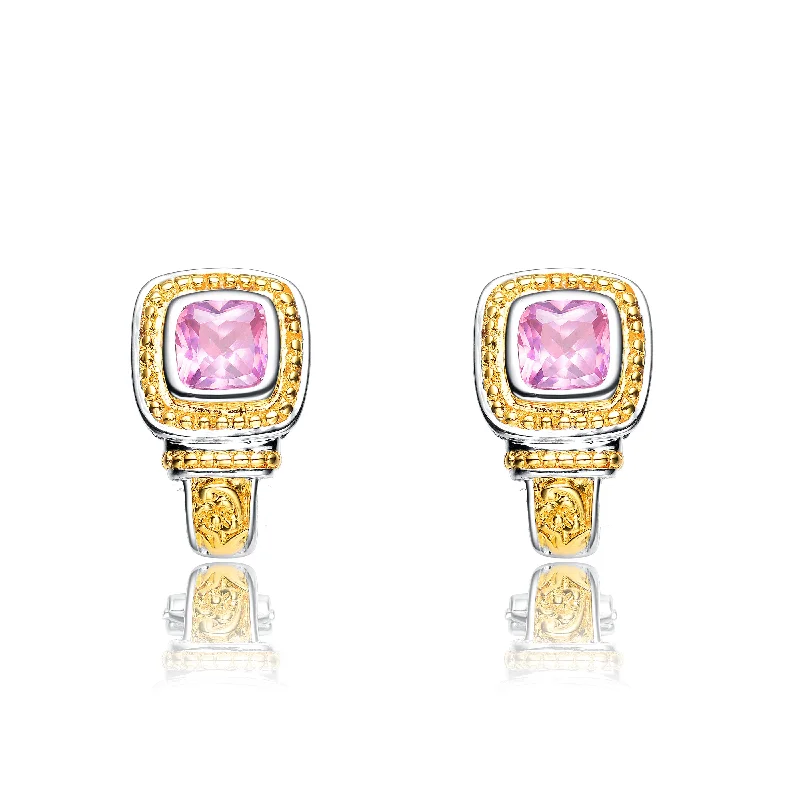 Chunky gold earrings for women-Gold Plated Pink Earrings