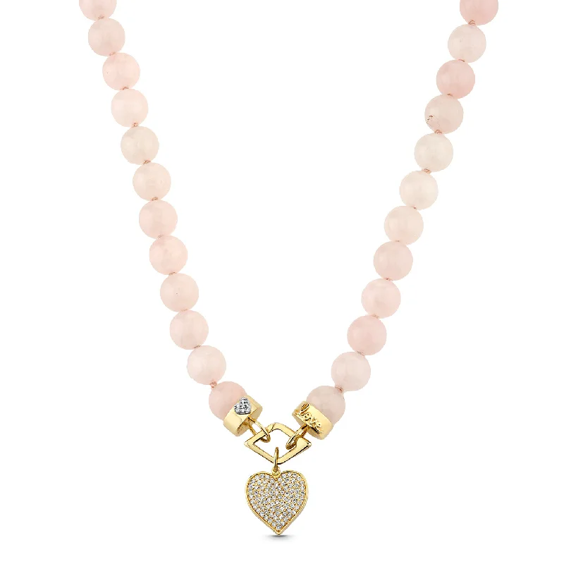 Elegant necklace for women-Gold & Diamond Love Rose Quartz Beaded Necklace