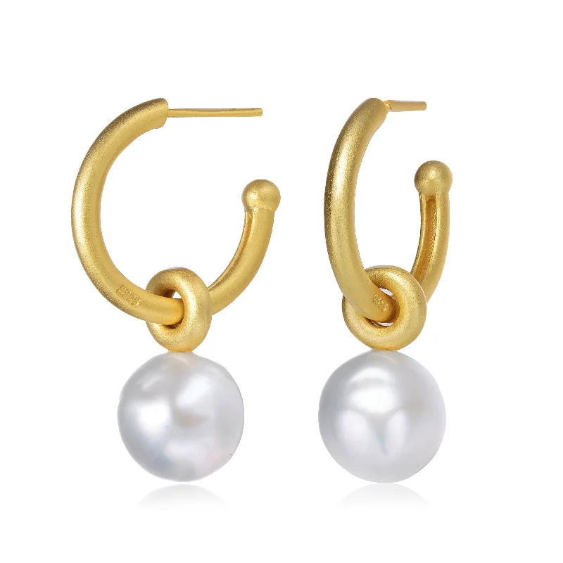 Luxury diamond hoop earrings for women-Delphine Golden Pearl Mini Hoop Earrings