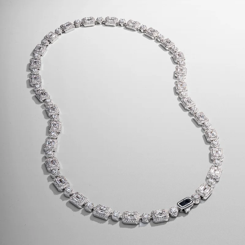 Silver statement necklace for women-Baguette Link Iced Necklace (Silver)