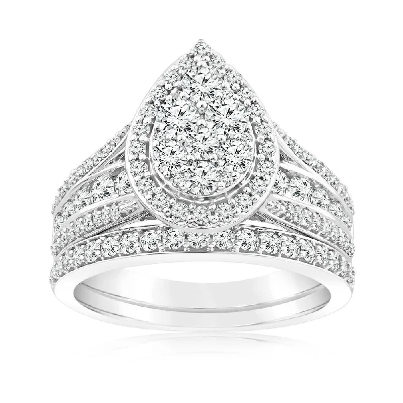 Simple and elegant engagement ring for women-1.40 Carat Diamond Pear Shape Bridal Set in 10ct White Gold