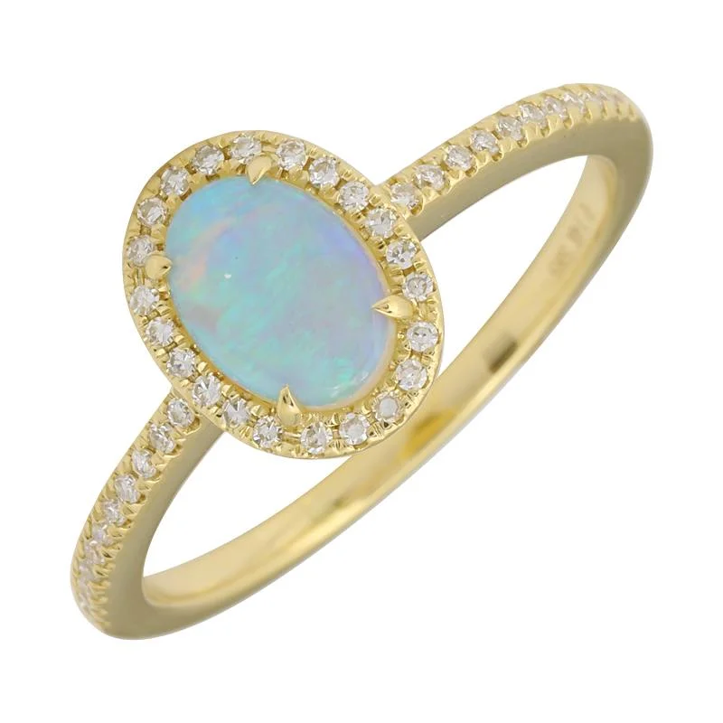 Princess diamond engagement ring for women-14K Opal and Diamond Halo Ring