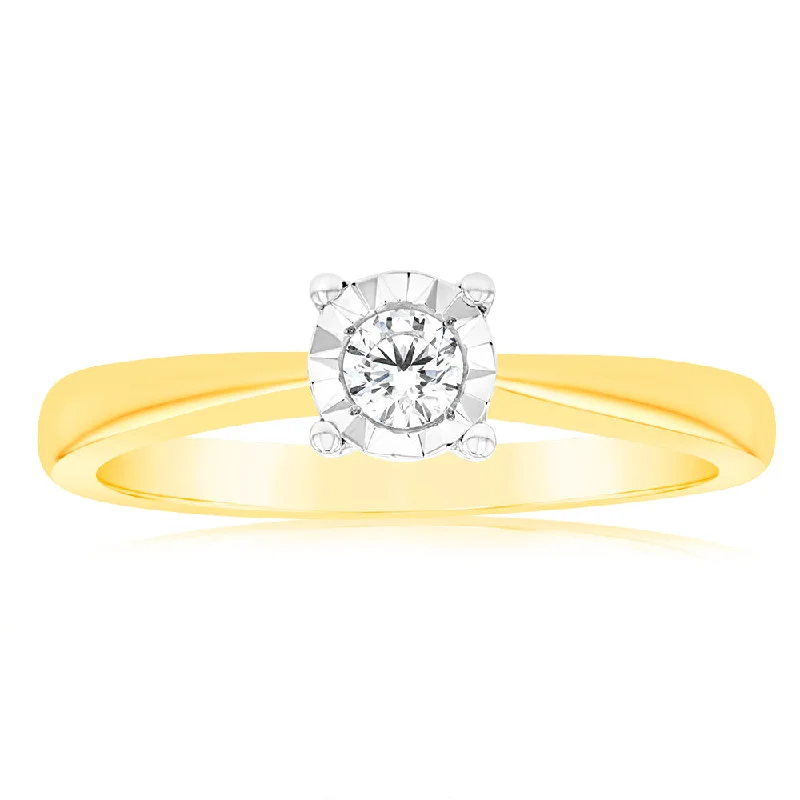 Round cut diamond engagement ring for women-Luminesce Lab Grown 1/10 Carat Diamond 4 Claw Ring in 9ct Yellow Gold