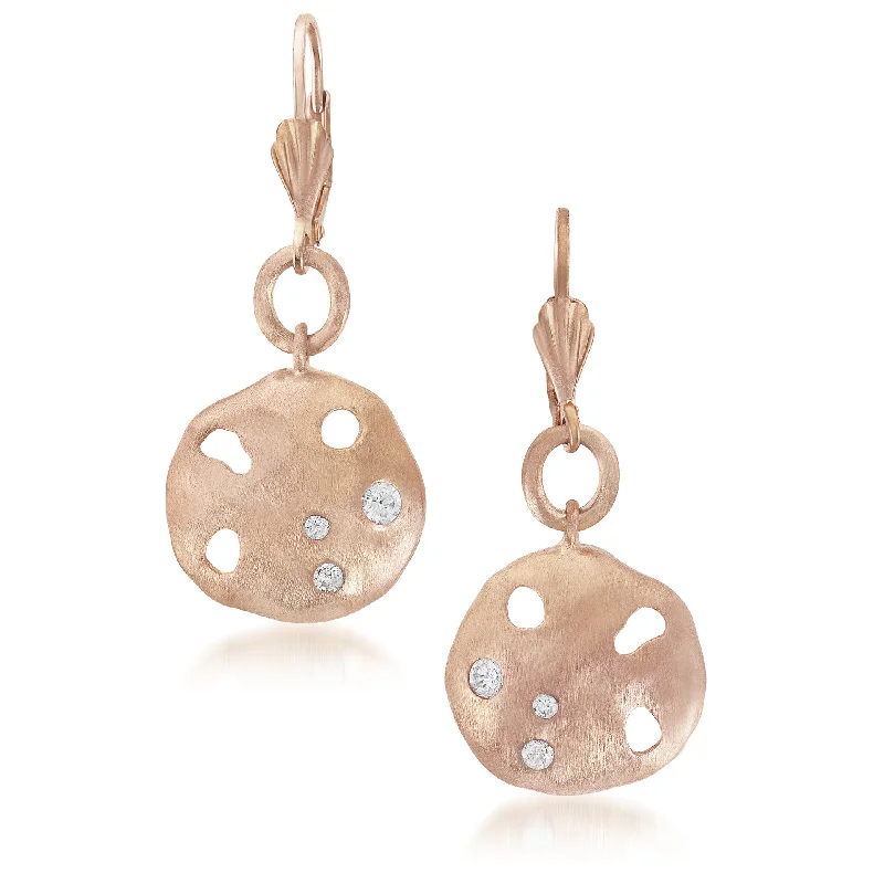 Casual earrings for women-Matte Brushed Rose-plated Sterling Silver Cubic Zirconia Dangling Earrings