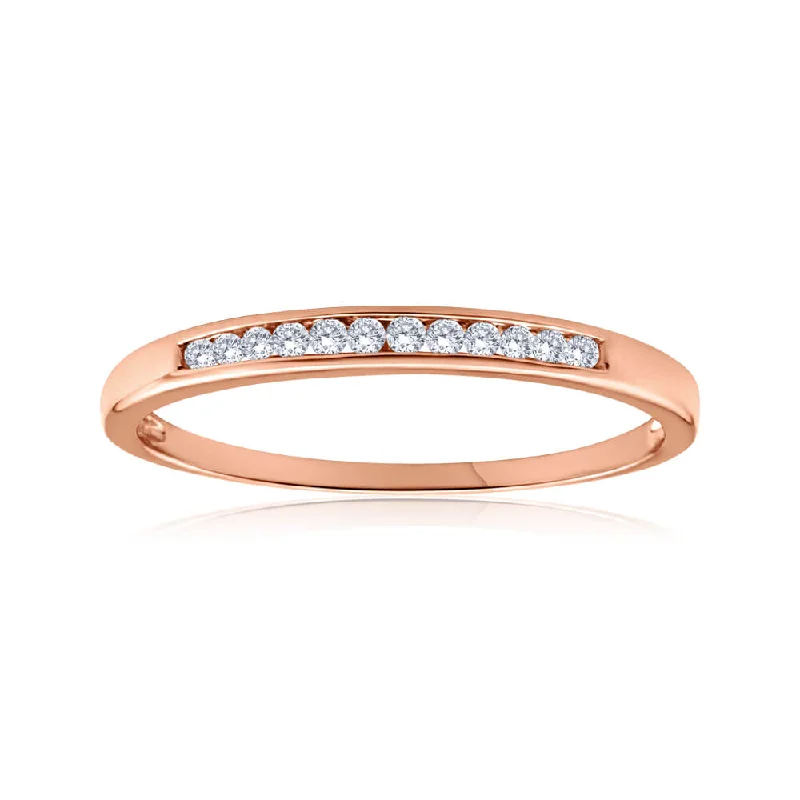 Classic diamond engagement ring for women-9ct Rose Gold Ring With 0.1 Carats Of Channel Set Diamonds