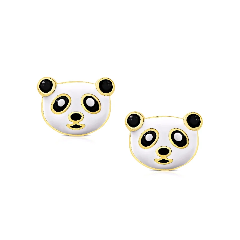 Sterling silver stud earrings for women-Panda Bear Stud Earrings