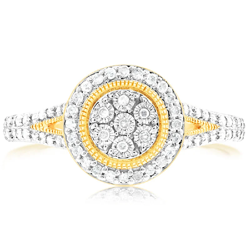 Engagement ring with colored gemstone for women-9ct Yellow Gold 1/4 Carat Diamond Dress Ring