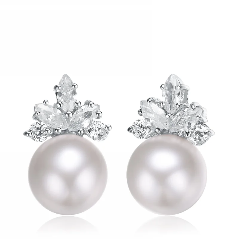 Birthstone earrings for women-Brigitte Pearl Marquise Earrings