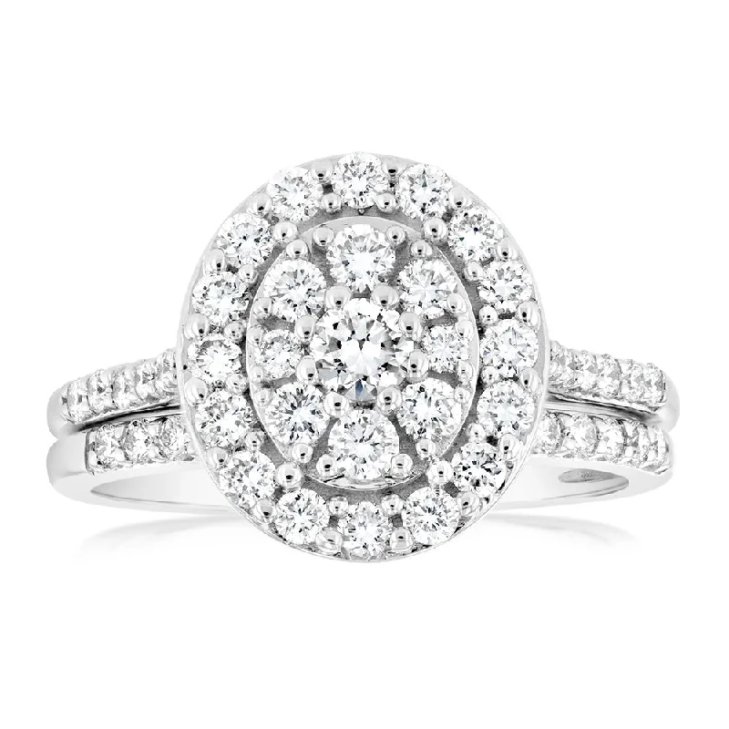 Affordable engagement ring for women-Luminesce Lab Grown 1 Carat Diamond Oval Bridal Set in 9ct White Gold