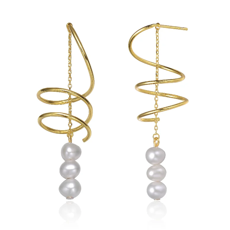 Elegant earrings for women-Sterling Silver Gold Plated with Genuine Freshwater Pearl Drop Earrings