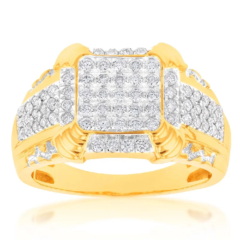 Sparkling engagement ring for women-Luminesce Lab Grown 1 Carat Diamond Gents Ring in 9ct Yellow Gold