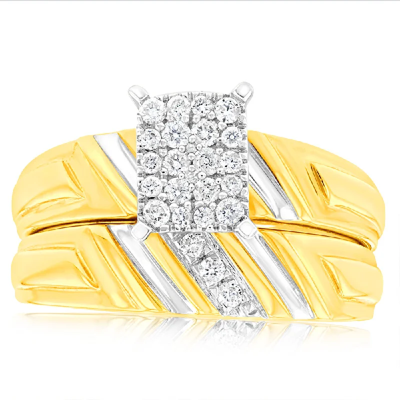 Custom diamond engagement ring for women-9ct Yellow Gold 2-Ring Diamond Bridal set with 0.20 Carat of Diamonds