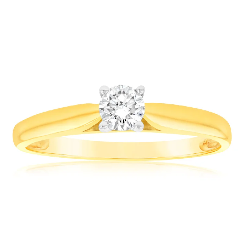 Rose gold engagement ring for women-9ct Yellow Gold & White Gold Solitaire Ring With 0.2 Carat Diamond