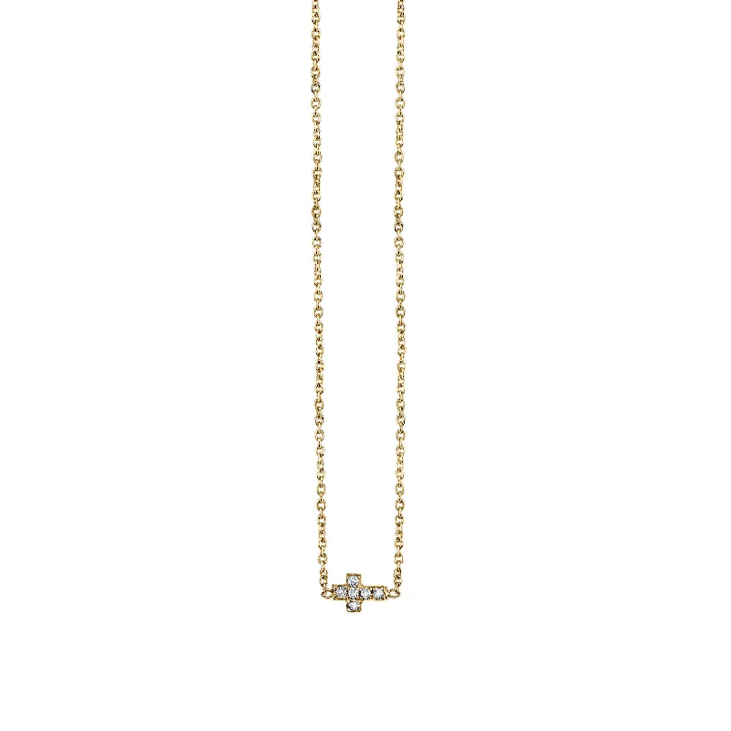 Birthday gift necklace for women-Gold & Pave Diamond Tiny Cross Necklace