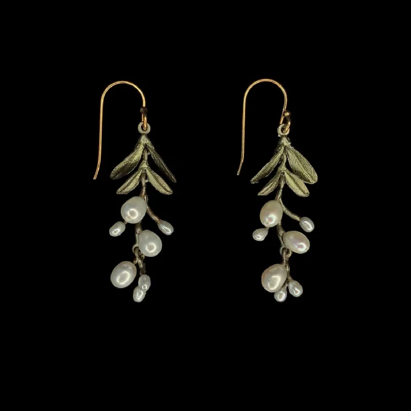 Statement gemstone earrings for women-Garden Vine Earrings - Pearl Drop