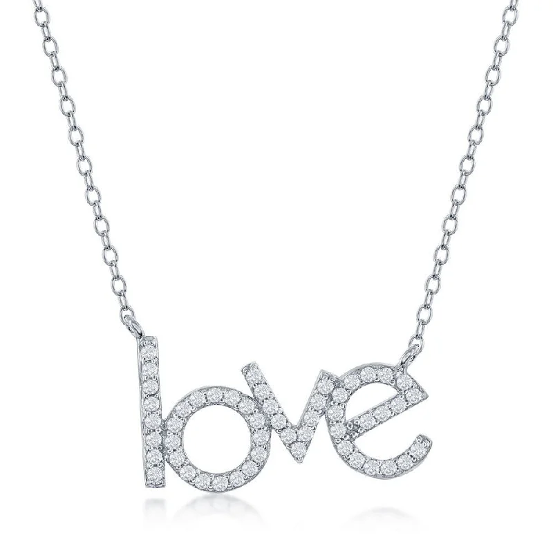 Crystal necklace for women-SS 'LOVE' CZ Necklace