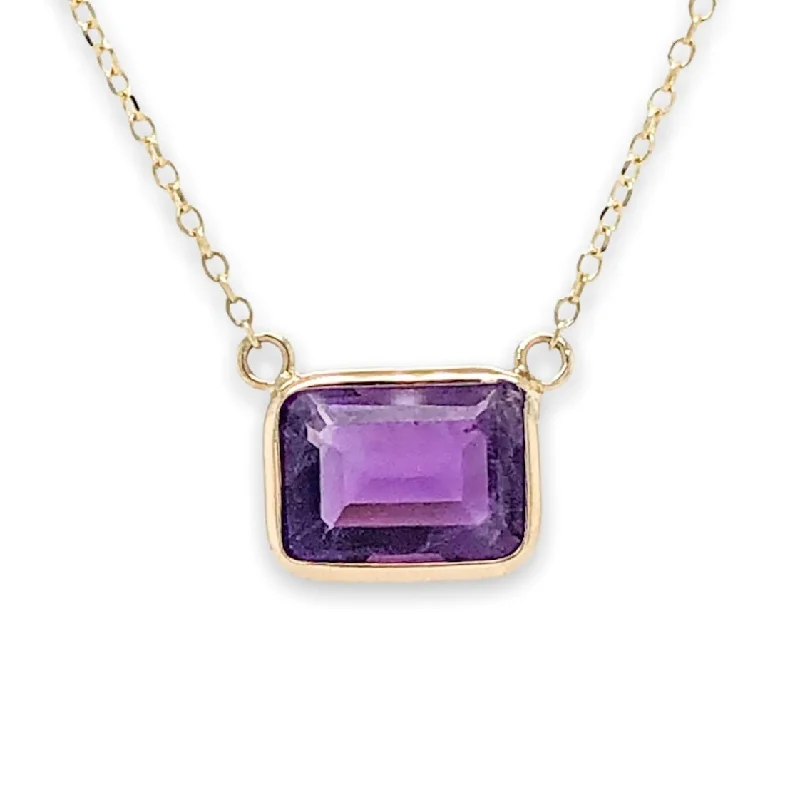 Long pendant necklace for women-14K Y Gold 8X6mm Amethyst Necklace