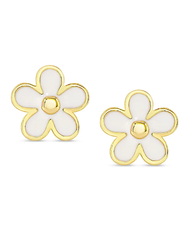 Matching gold earrings for women-Flower Stud Earrings (White)