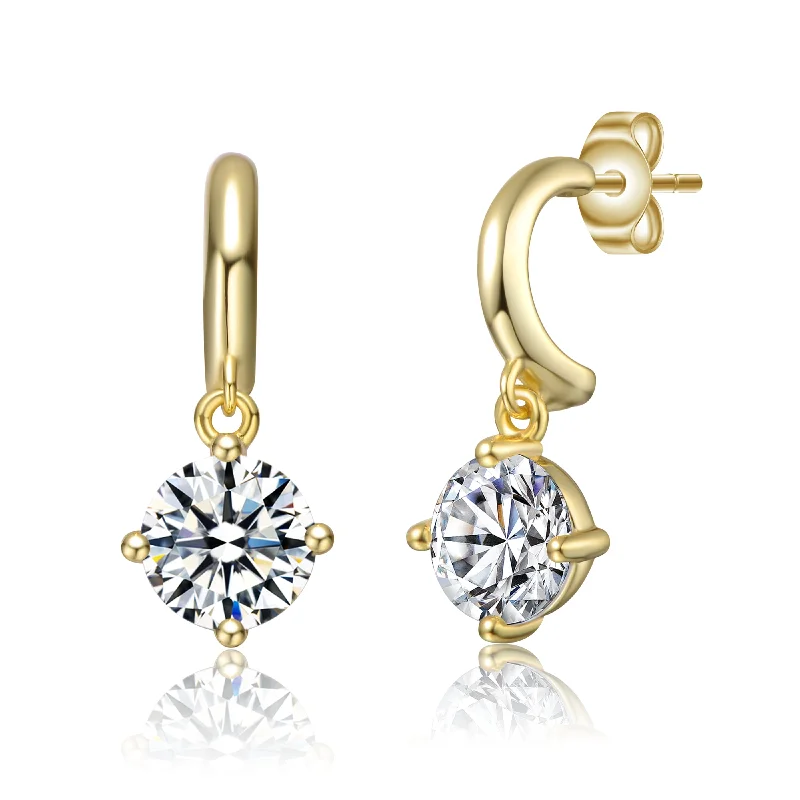 Fashionable hoop earrings for women-Isabelle Moissanite Solitaire C-Hoop Dangle Earrings