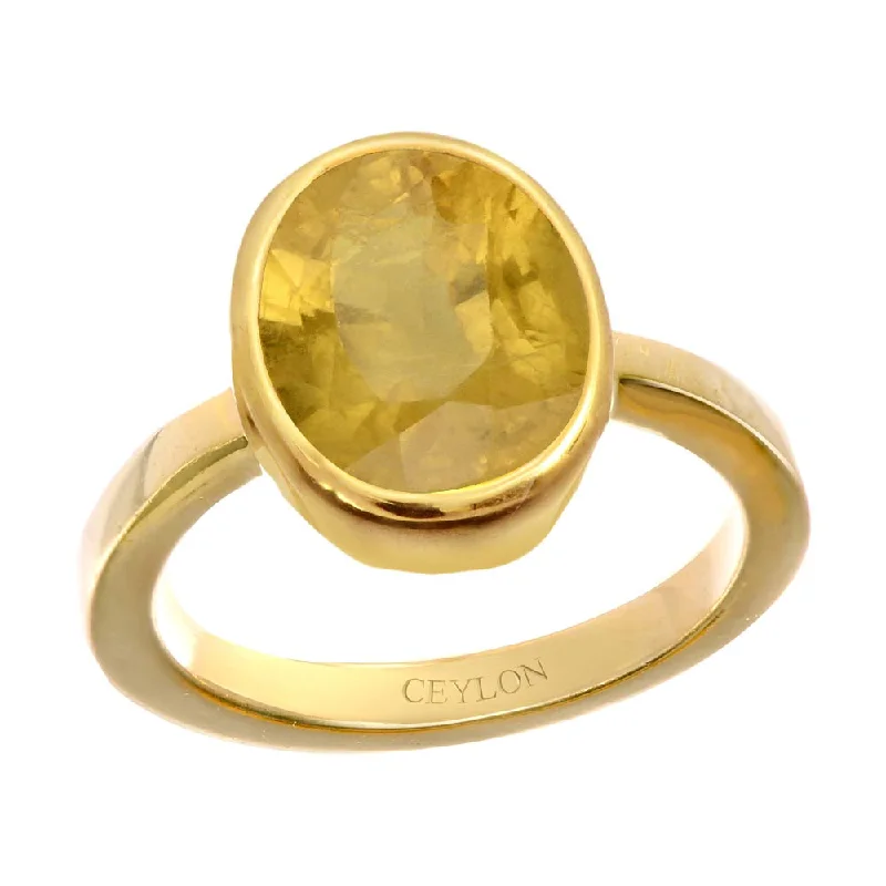 Wedding rings with diamonds for women-Ceylon Gems Yellow Sapphire Pukhraj 3.9cts or 4.25ratti stone Elegant Panchdhatu Ring