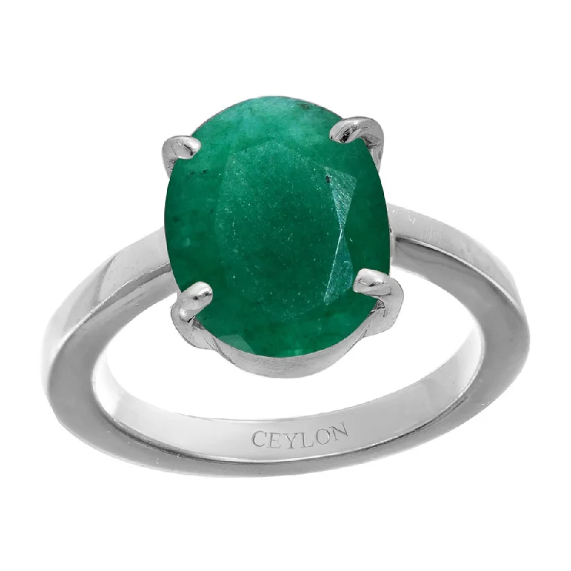 Princess cut ring for women-Ceylon Gems Emerald Panna 3cts or 3.25ratti stone Prongs Silver Ring