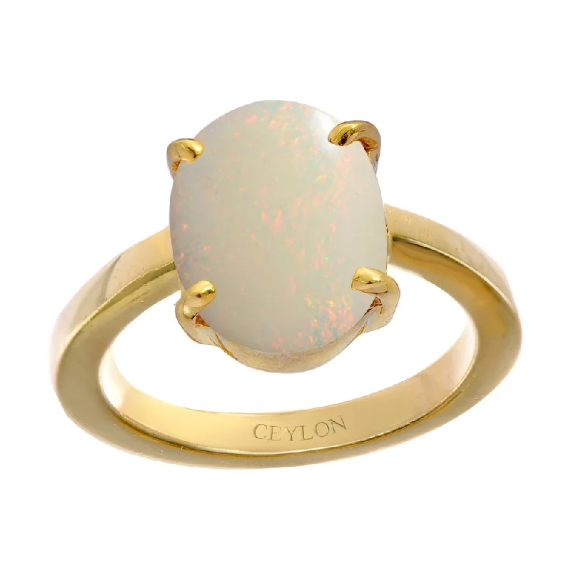 Gold plated ring for women-Ceylon Gems Australian Opal 6.5cts or 7.25ratti stone Prongs Panchdhatu Ring