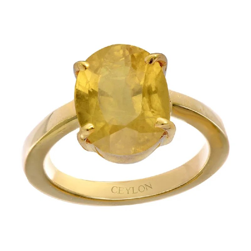 Antique engagement ring for women-Ceylon Gems Yellow Sapphire Pukhraj 4.8cts or 5.25ratti stone Prongs Panchdhatu Ring