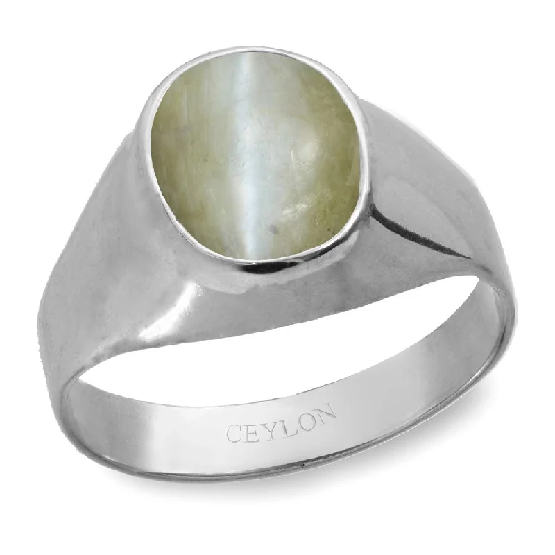 Bridal set ring for women-Ceylon Gems Chrysoberyl cat's eye Lehsunia 7.5cts or 8.25ratti stone Bold Silver Ring