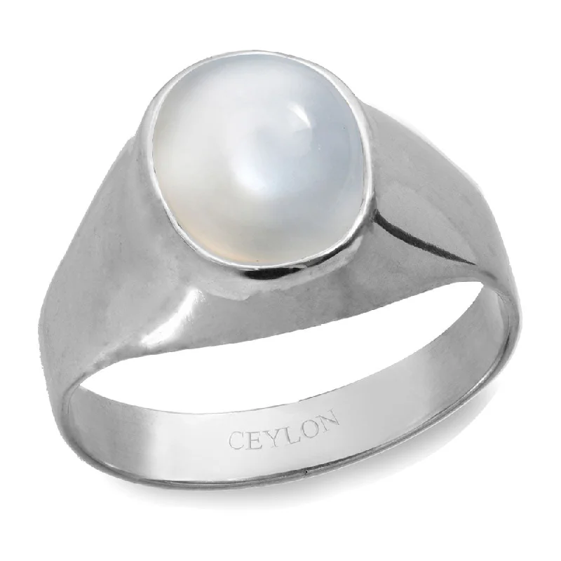 Diamond engagement ring for women-Ceylon Gems Moonstone 7.5cts or 8.25ratti stone Bold Silver Ring