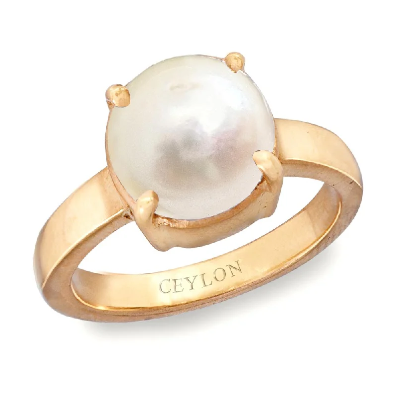 Bridal set ring for women-Ceylon Gems South Sea Pearl Moti 5.5cts or 6.25ratti stone Prongs Panchdhatu Ring