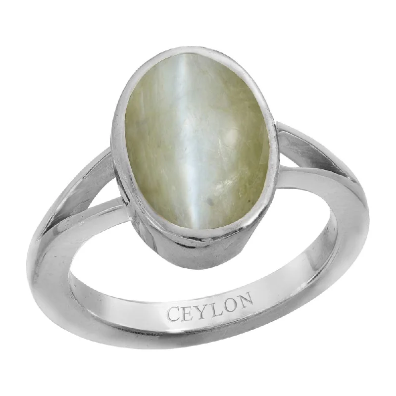 Bridal engagement ring for women-Ceylon Gems Chrysoberyl cat's eye Lehsunia 7.5cts or 8.25ratti stone Zoya Silver Ring