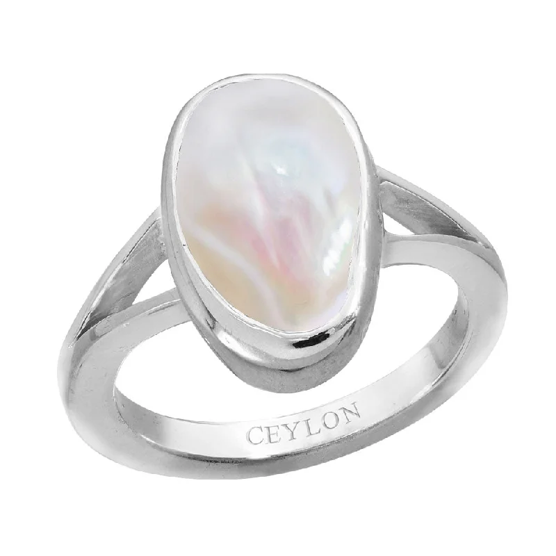 Personalized ring for women-Ceylon Gems Precious Pearl Moti 6.5cts or 7.25ratti stone Zoya Silver Ring