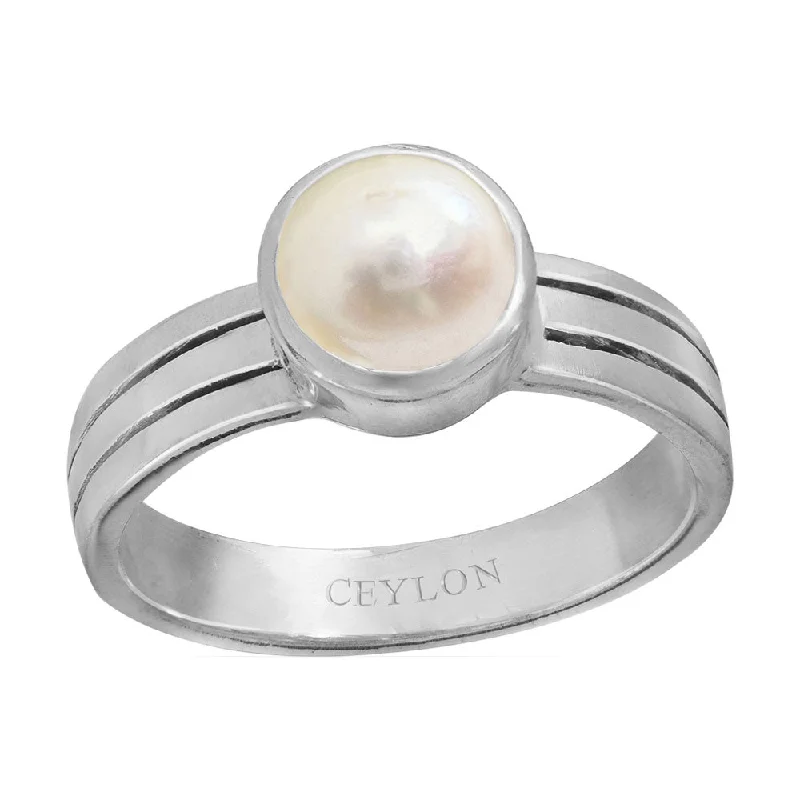 Cushion cut ring for women-Ceylon Gems South Sea Pearl Moti 6.5cts or 7.25ratti stone Stunning Silver Ring